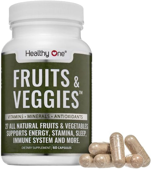 Healthy One Fruit and Veggies Supplement - 60 Veggie Fruit Capsules, 27 Superfood Vitamins for Immune Support