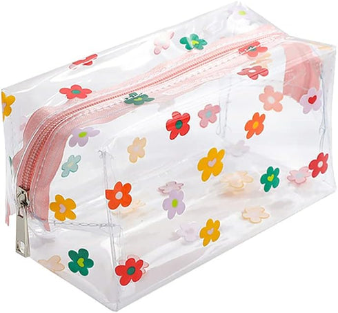 Clear Flower Makeup Bags, Transparent Floral Cosmetic Bag, Waterproof Toiletry Storage Pouch for Women