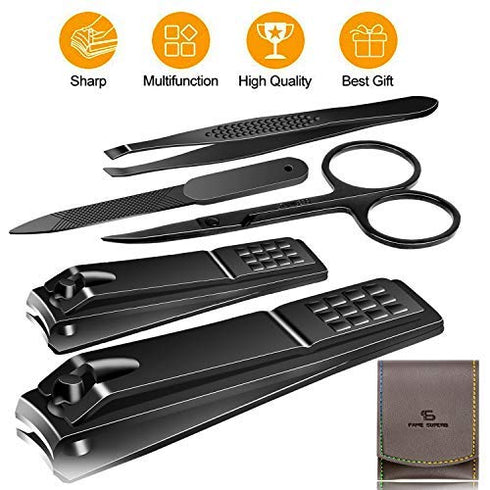 Manicure Pedicure Kit 5 Pieces Nail Clippers Set for Fingernails & Toenails with Vibrissac Scissor and Travel Case