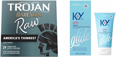 Trojan BareSkin Raw Thin Condoms & K-Y Jelly Water Based Lube for Sex