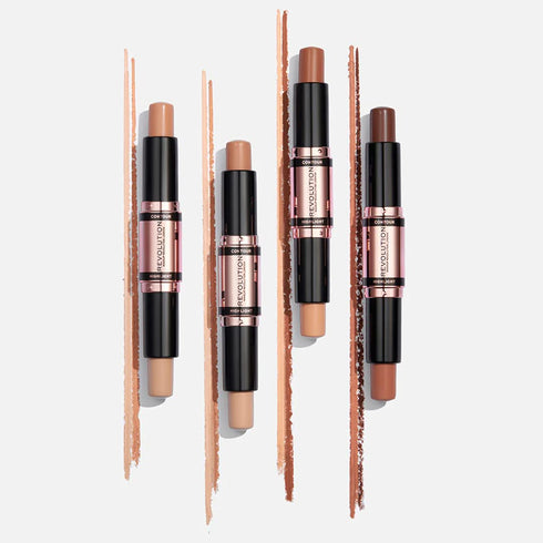 Revolution Fast Base Contour Stick, Dual Ended, Lightweight, Blendable, Sculpts & Defines Face, Medium (2 X 0.15 Oz)