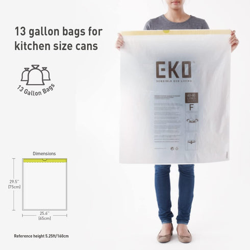 EKO Easy-Dispense Roll of 60 Count Extra-Strong Drawstring Kitchen Trash Bags, 13 Gallon Garbage Bags