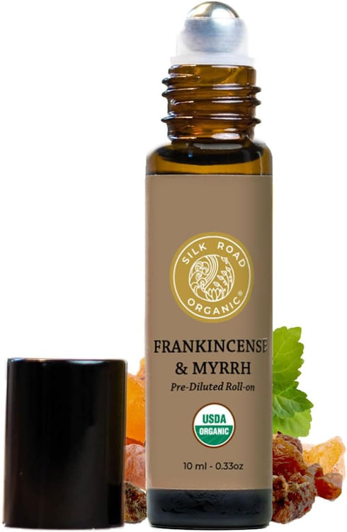 Organic Frankincense & Myrrh Essential Oil Roll On 10 ml - 100% Pure USDA Certified Aromatherapy for Stress Relief