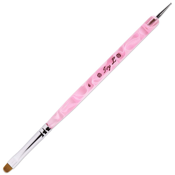 Ivy L Premium 2 Way French Gel Acrylic Nail Art Kolinsky Brush with Dotting Tool, Size #6, Pink Marble