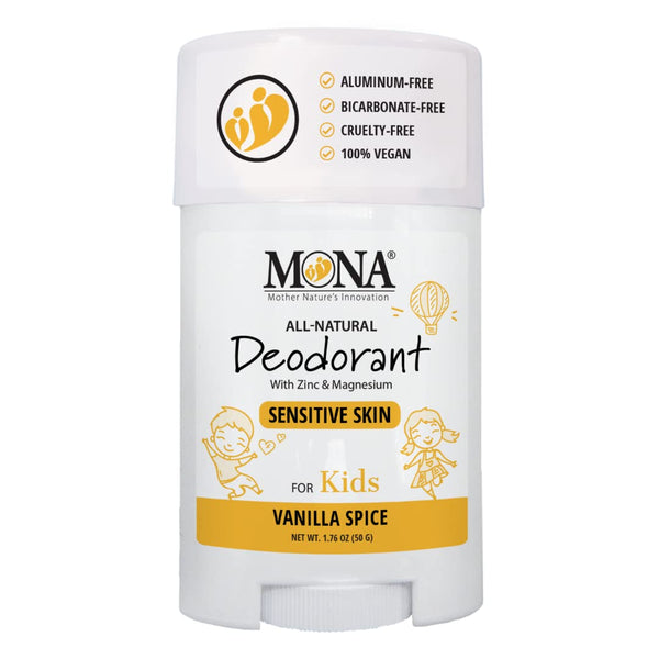 MONA BRANDS 100% Natural Deodorant for Kids, Sensitive Skin, No Baking Soda, Vegan, 1.76 Oz