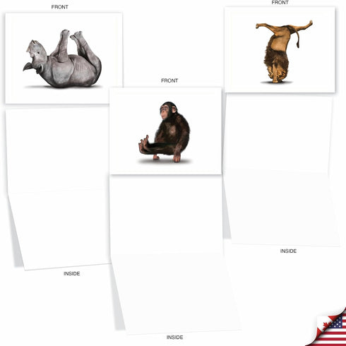 The Best Card Company - 20 Blank Yoga Animal Cards (4 x 5.12 Inch) - Kids Set (10 Designs, 2 Each) - Zoo Yoga