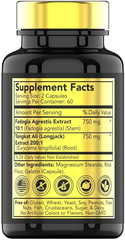 Fadogia Agrestis & Tongkat Ali Supplement - 1500mg, 120 Capsules, Ultra-Potent Formula for Men