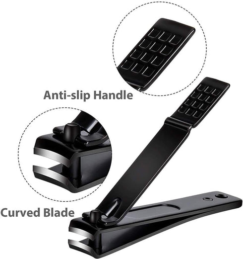 Nail Clippers Set - Sharp Stainless Steel Fingernail & Toenail Clippers, Black Nail Cutter, 2 Piece Set