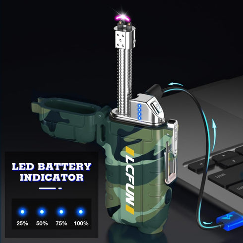 LcFun Rechargeable Electric Lighter, 360° Flexible Neck Windproof Plasma Lighter with LED Battery Display & Flashlight