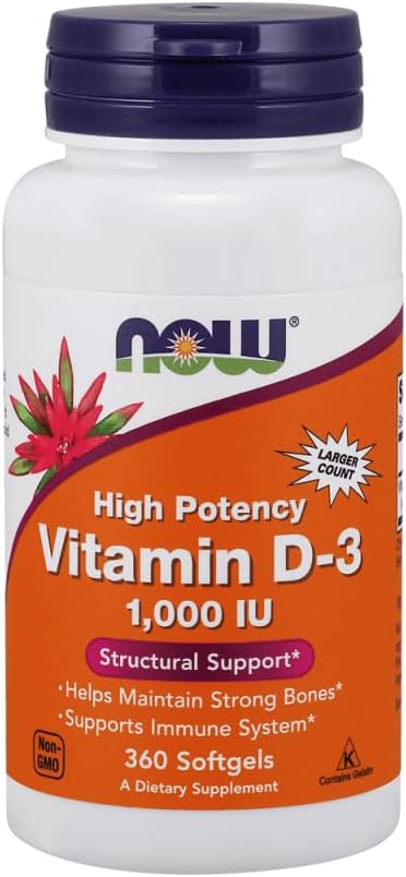 NOW Vitamin D-3 1000 IU, 360 Softgels, High Potency