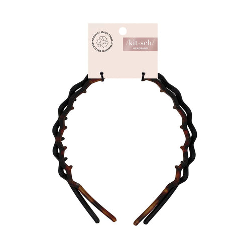 Kitsch Zig Zag Headbands, Recycled Plastic Hair Band for Men & Women, Classic 90s Hair Accessories (2pc)