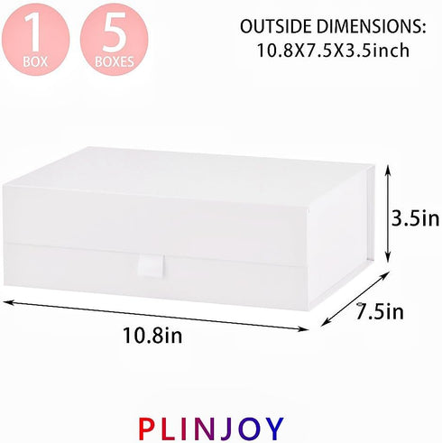 White Gift Box for Presents, 10.8x7.5x3.5 Inches Magnetic Gift Boxes with Lid for Bridesmaid Wedding Birthday Packaging