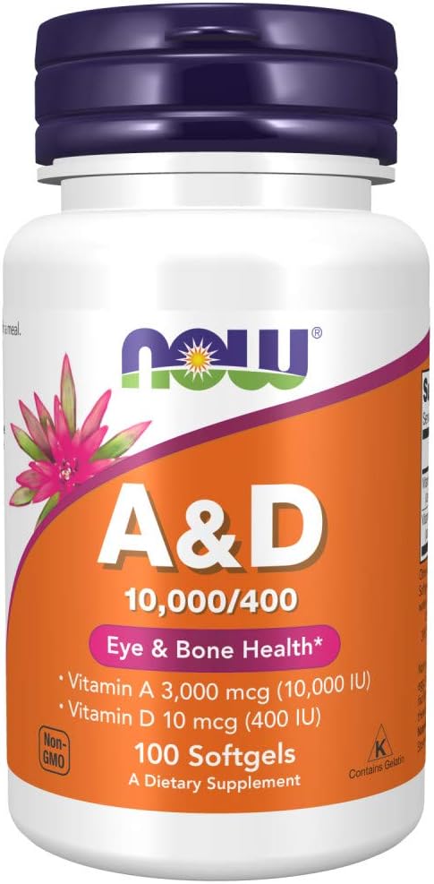 NOW Supplements Vitamin A & D 10,000/400 IU, Essential Nutrition for Eye Health*, 100 Softgels