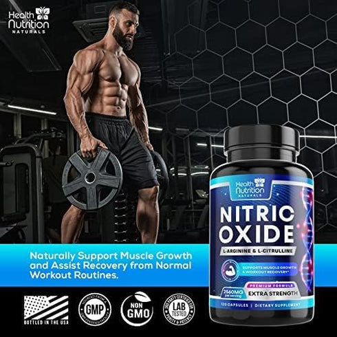 Extra Strength Nitric Oxide Supplement: L Arginine 3X Strength with Citrulline Malate, AAKG, Beta Alanine, 120 Capsules