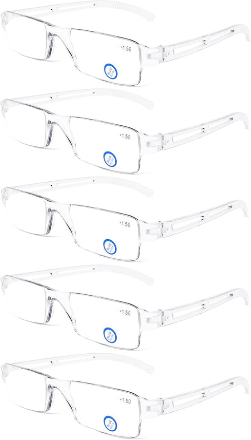 DOOViC 5 Pack One-Piece Design Reading Glasses - Lightweight Comfortable Blue Light Blocking Readers