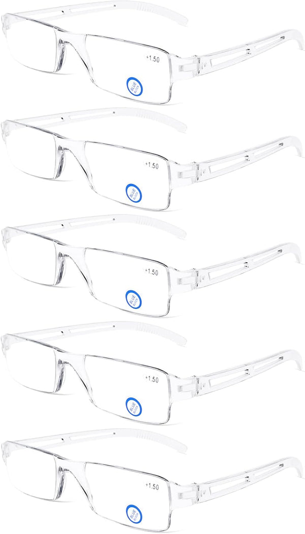 DOOViC 5 Pack Lightweight One-Piece Design Reading Glasses, Comfortable Blue Light Blocking Computer Readers