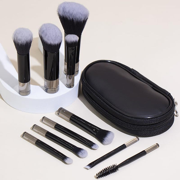 Portable ON THE GO Makeup Brush Set, COSHINE 10pcs Mini Complete Cosmetic Brushes Kit with Pouch (Black)