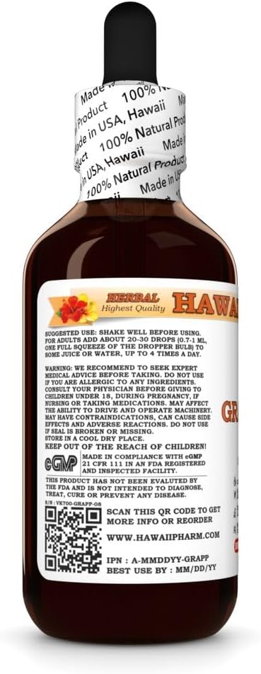 Hawaii Pharm 2 fl.oz Grapefruit (Citrus x Paradisi) Dry Peel Tincture, Made in Hawaii, Raw Materials, All Natural