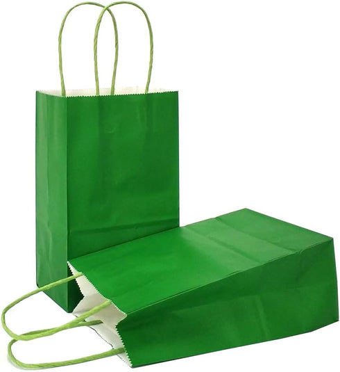 AZOWA Gift Bags Medium Kraft Paper Bags with Handles, 7.5 x 3.9 x 9.8 in, Green, 12 Pcs