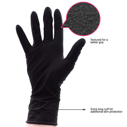 Colortrak Premium Grip Reusable Gloves, 4 Pairs (8 Total), Durable Powder Free Latex, Black, Medium, Textured