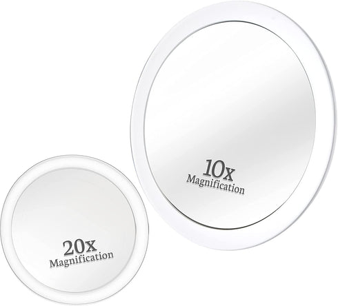 MIRRORVANA 20X & 10X Magnifying Mirror Set, Compact Travel Ready Mirror with 3 Suction Cups