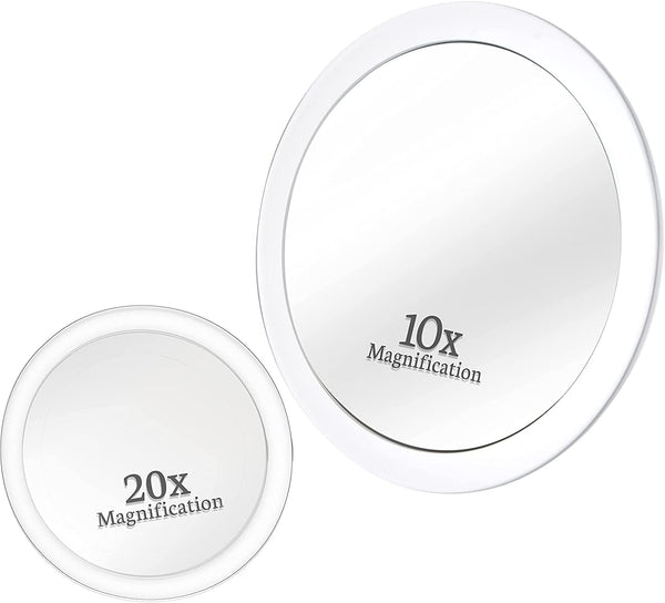 MIRRORVANA 20X & 10X Magnifying Mirror Set, Compact Travel Ready Mirror with 3 Suction Cups