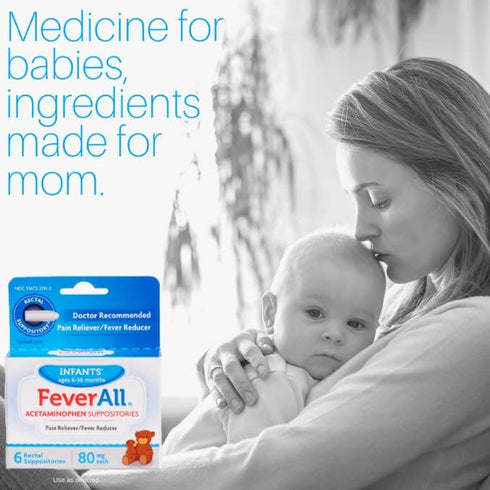 Infants Acetaminophen Suppositories - 6 Rectal Suppositories 80mg each (Pack of 2)