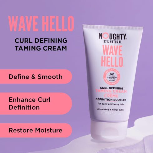Noughty 97% Natural Wave Hello Curl Taming Cream, Vitamin Rich Formula for Curly Hair, Sea Kelp and Mango Butter, 150ml