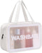 Travel Toiletry Bag for Women and Men - Matte Translucent Makeup Organizer Bag with Handy Handle (White)