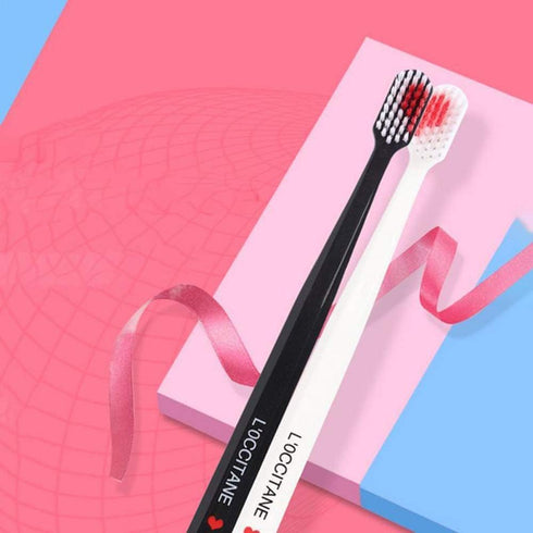 2Pcs Black and White Heart Shaped Toothbrushes, Eco-Friendly Nano Manual Dental Care Brushes, One Size