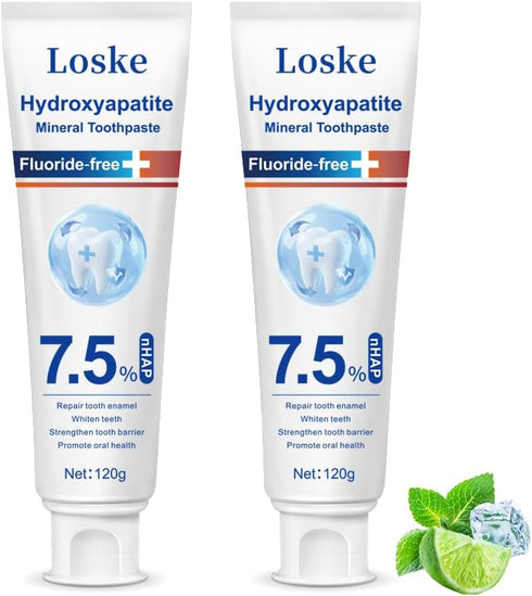 Loske Hydroxyapatite Toothpaste for Stronger Teeth, Natural Remineralization Formula, Fluoride Free Whitening and