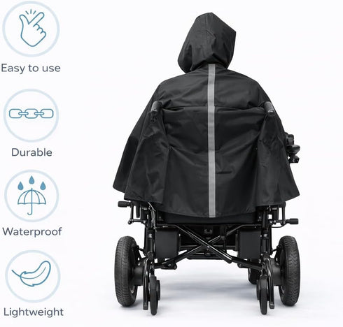 moovon Waterproof Wheelchair Poncho Rain Cover for Electric Wheelchair & Mobility Scooter, Full Body Rain Cape