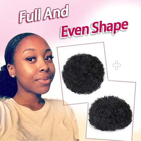 rosmile Afro Puff Clip On Synthetic Ponytail Extension for Black Women, 80g 1B# Short Kinky Bun