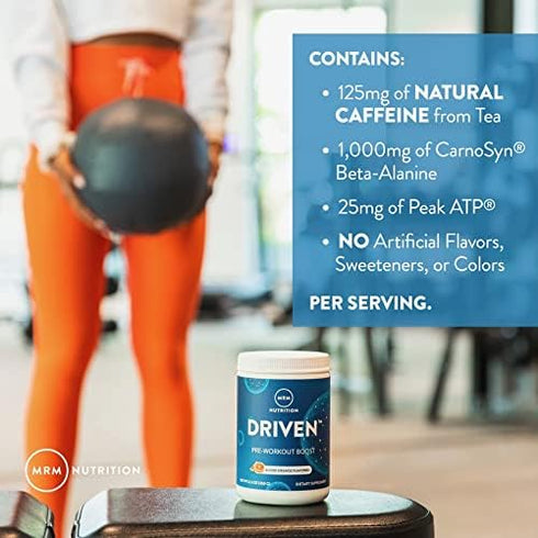 MRM Nutrition Driven Pre-Workout Powder | Strawberry Kiwi | 125mg Caffeine | Vegan Gluten-Free | 29 Servings