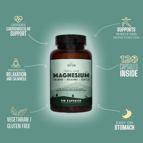 Natural Rhythm Triple Calm Magnesium 150 mg, 120 Capsules, Magnesium Complex for Rest and Relaxation