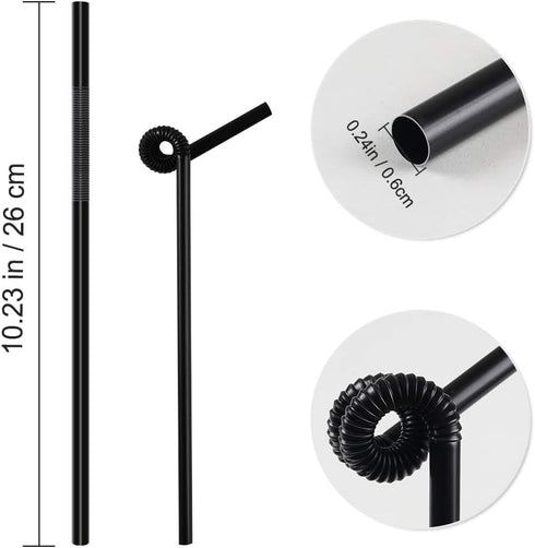 200 Pcs Individually Packaged Black Plastic Extra Long Flexible Disposable Drinking Straws (10.2" long, 0.23" diameter)