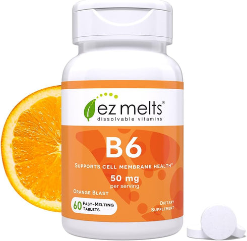EZ Melts Dissolvable Vitamin B6, 50 mg, Sugar-Free, 1-Month Supply