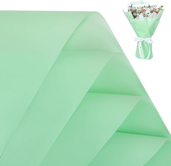 FUHITIM 20 Sheets Misty Light Cyan Flower Wrapping Paper - Waterproof Floral Bouquet for DIY Crafts, Gift Packaging