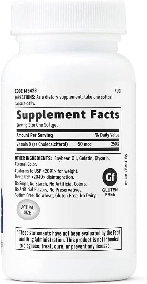 GNC Vitamin D-3-50 mcg - 180 Softgels (180 Servings)