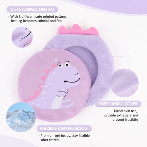 Hilph Kids Ice Packs for Boo Boos, Reusable Gel Hot Cold Pack with Sleeves for Pain Relief (3 Packs)