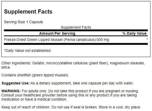 Swanson Green Lipped Mussel (Freeze-Dried), New Zealand Joint Health & Mobility Supplement, 60 Capsules