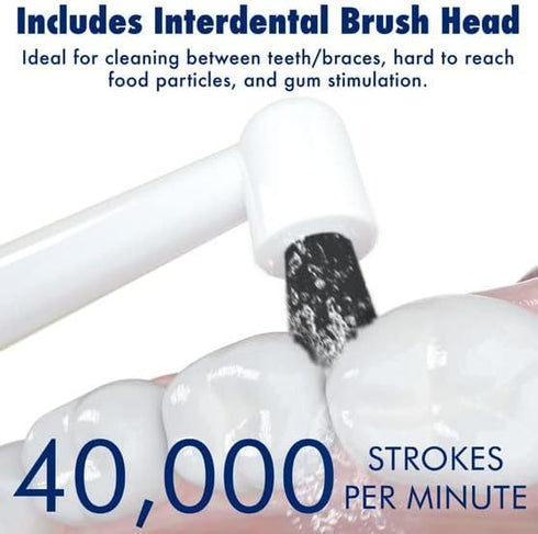 Solo Electric Toothbrush with 10 Brush Heads + 1 Interdental, Charcoal Bristles, Rechargeable, 3 Brush Modes
