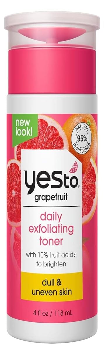Yes To Grapefruit Daily Exfoliating Toner, Brightening Formula with AHAs, BHAs, Vitamin C, Natural, Vegan, 4 Fl Oz