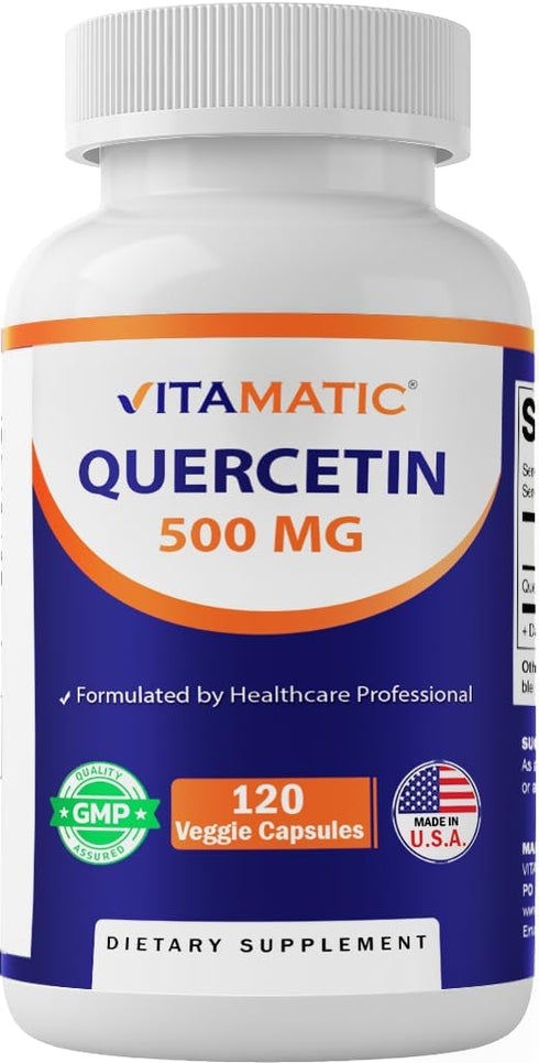 Vitamatic Quercetin 500 mg - 120 Vegetarian Capsules for Cardiovascular Health (Non-GMO, Gluten Free, Vegan)
