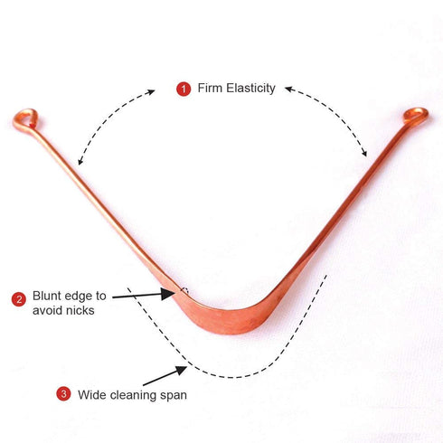 Pure Copper Tongue Scraper Cleaner, Surgical Tongue Scraper, Best Remedy for Bad Breath, Flexible Handle, Set of 1