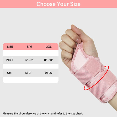 HYCOPROT Night Wrist Brace, Adjustable Compression Sleeve for Wrist Pain Relief, Carpal Tunnel (Pink, S/M-Right Hand)