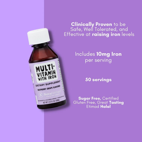 NovaFerrum Yum Multivitamin with Iron for Infants, Toddlers & Kids, Immune Support, Raspberry Grape, 50 Servings