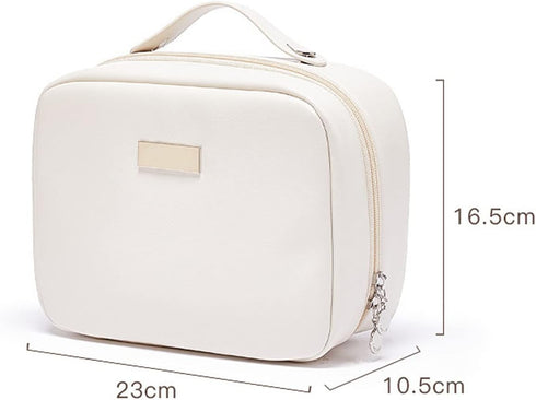 Portable Large Capacity Cosmetic Bag for Skincare Products & Makeup Brush Storage, Double Layer (White)