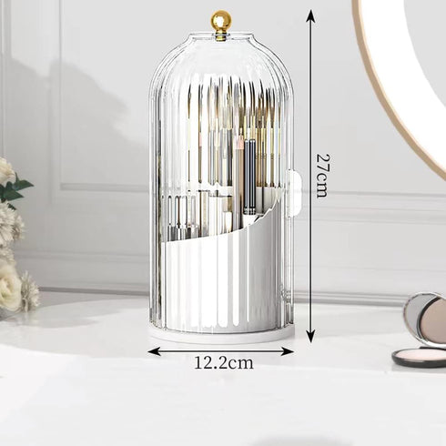 Makeup Brush Holder Organizer -360° Rotating Luxury Cosmetic Organizer With Lid Desktop Makeup Organizer Lipstick Eyebrow Pencil Holder Eye Shadow Storage Box (White 1) by LZYLL