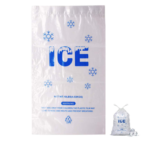 100 PACK 10 lb. Plastic Drawstring Ice Bags, 12 x 21 Inch Heavy-Duty Plastic Bags